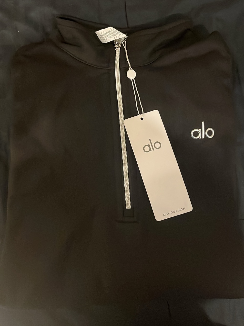 ALO Yoga Black Zip-Up Top with Silver Logo